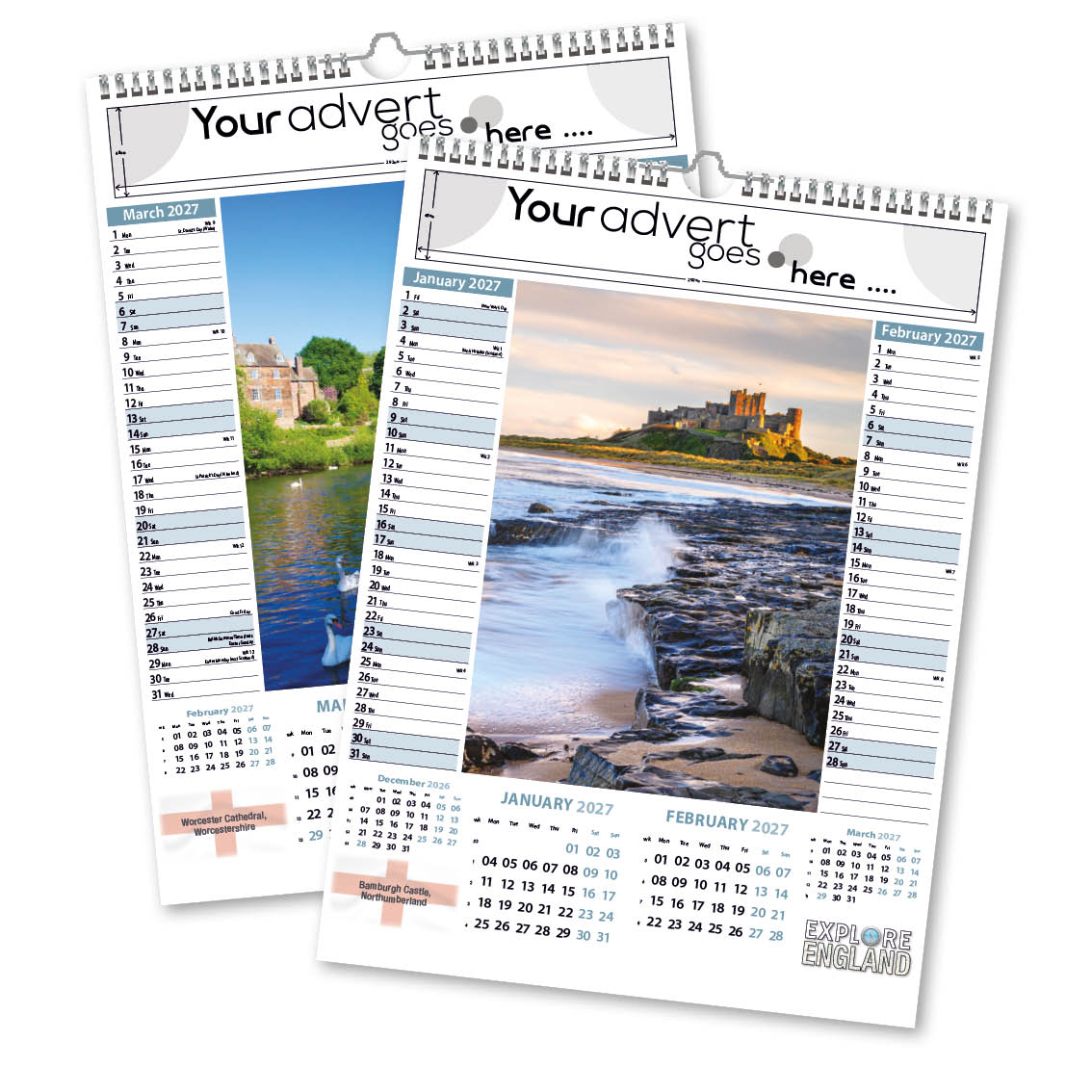 Explore England Memo Wall Calendar