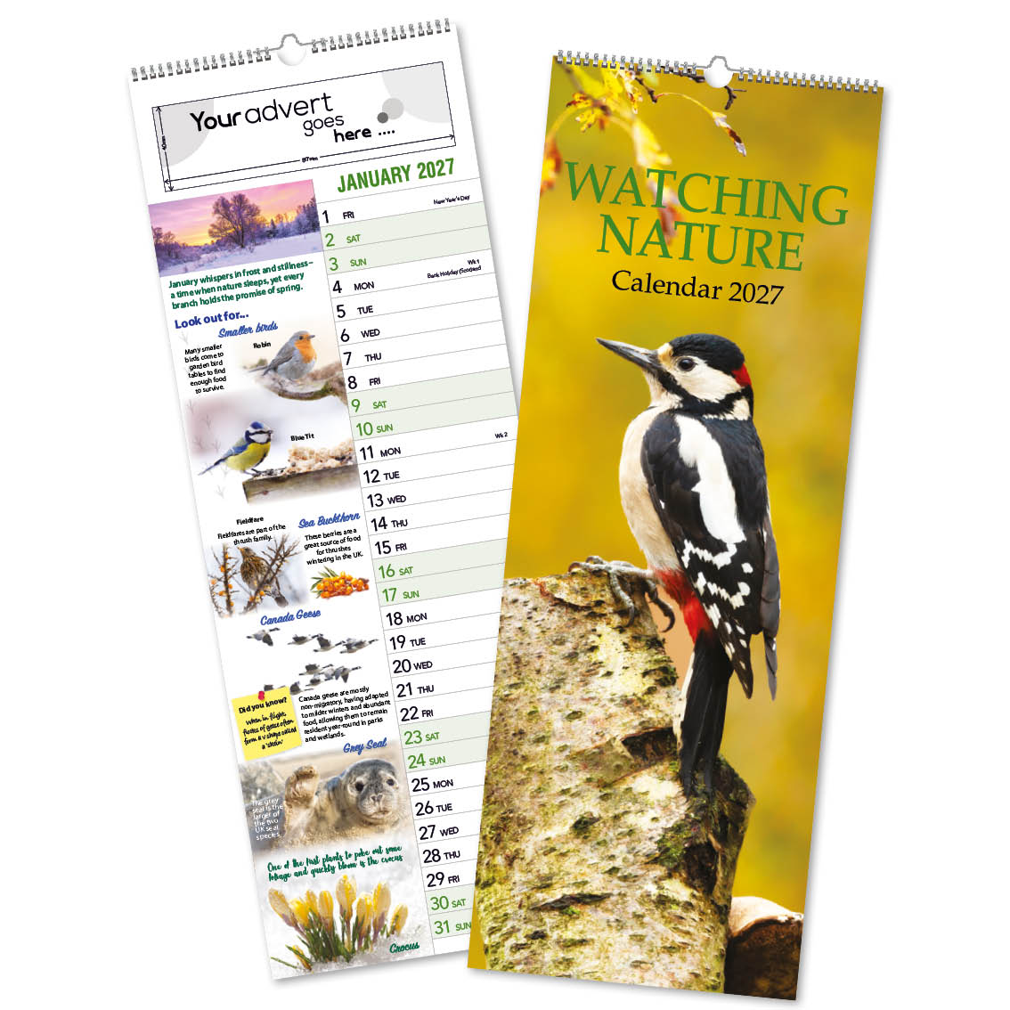 Watching Nature Slimline Wall Calendar