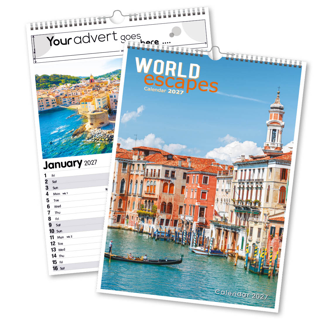World Escapes 13 Leaf Mini Memo Calendar – Option 1