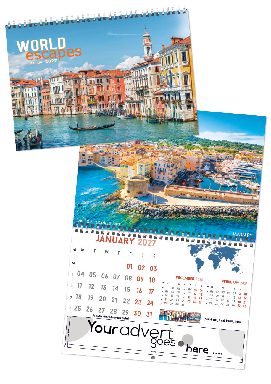 World Escapes Deluxe Central Wiro Wall Calendar