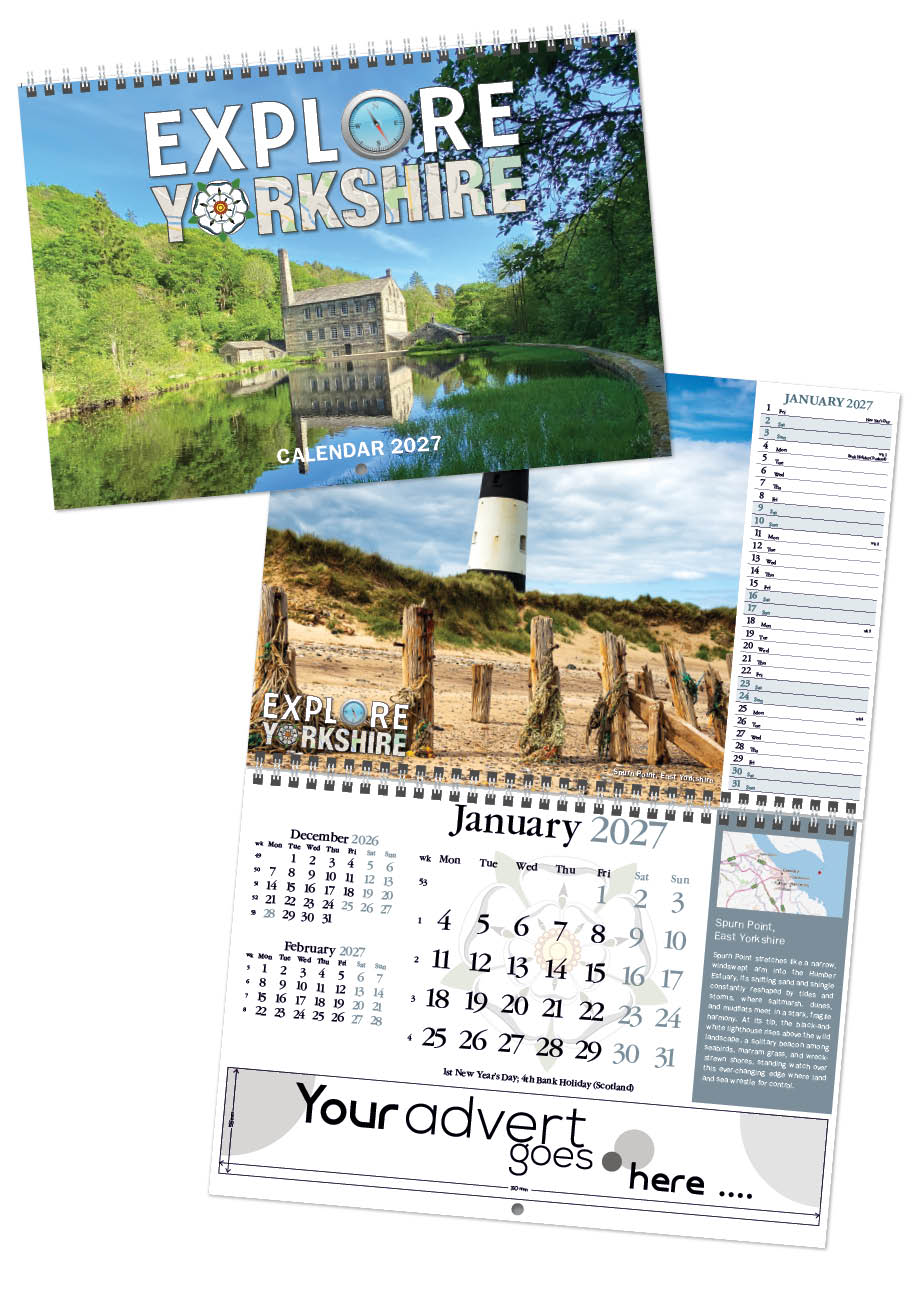 Explore Yorkshire Deluxe Central Wiro Wall Calendar